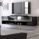 Meuble tv suspendu york - 140 cm - noir mat / noir brillant - style moderne Meuble tv suspendu york - 140 cm - noir mat / noir brillant - style moderne