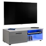 Meuble tv t32 - 100 - led bleues - gris brillant & blanc - faades en brillant - l100cm x h34. 5cm x ...