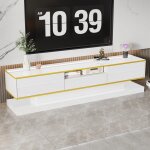 Meuble tv pour t�l�viseurs jusqu� 75 pouces finition laqu�e blanc brillante �clairage led int�gr� et ...