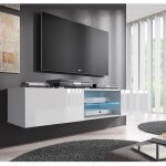 Meuble tv de salon avec led blanc brillant 2 portes 1 vitrine 160 x 30 x 385cm modèle tibi Meuble tv de salon avec led blanc brillant 2 portes 1 vitrine 160 x 30 x 385cm modèle tibi