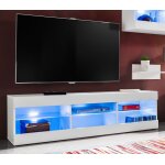 Meuble tv tivoli rtv komodee - led bleues - blanc - facades en mat - 140 x 41 x 35 cm
