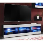 Meuble tv tivoli rtv komodee - led bleues - blanc et noir - facades en mat - 140 x 41 x 35 cm