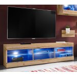 Meuble tv tivoli rtv komodee - led bleues - bois naturel - facades en mat - 140 x 41 x 35 cm Meuble tv tivoli rtv komodee - led bleues - bois naturel - facades en mat - 140 x 41 x 35 cm