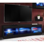 Meuble tv tivoli rtv komodee - led bleues - noir - facades en mat - 140 x 41 x 35 cm
