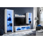 Meuble tv tivoli set medio komodee - led bleues - blanc mat et blanc - facades en mat - 195x159x35 cm ...