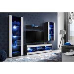 Meuble tv tivoli set medio komodee - led bleues - blanc mat et noir - facades en mat - 195x159x35 cm