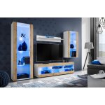 Meuble tv tivoli set medio komodee - led bleues - bois naturel mat et blanc - 195x159x35 cm