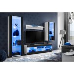 Meuble tv tivoli set medio komodee - led bleues - noir mat et blanc - facades en mat - 195x159x35 cm