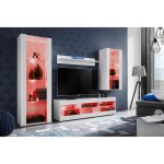 Meuble tv tivoli set medio komodee - led rgb - blanc mat et blanc - facades en mat - 195x159x35 cm