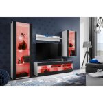 Meuble tv tivoli set medio komodee - led rgb - noir mat et blanc - façades en mat - 195x159x35 cm Meuble tv tivoli set medio komodee - led rgb - noir mat et blanc - façades en mat - 195x159x35 cm