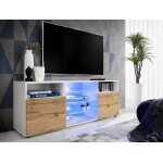 Meuble tv urbino komodee - led bleues - bois naturel mat et blanc - facades en matt - 140 x 53 x 35 cm ...