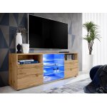 Meuble tv urbino komodee - led bleues - bois naturel mat - facades en matt - 140 x 53 x 35 cm