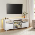 Meuble tv - vasagle - moderne pour tlviseurs jusqu' 70 pouces - tagres en verre - blanc