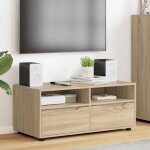Meuble tv - vidaxl - ch�ne sonoma 100x48x43 cm - bois ding�nierie - 2 �tag�res & tiroir - hauteur ajustable ...