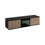 Meuble tv avec vitre en verre cameron - noir / beige - l 160 x h 42 x p 45 cm