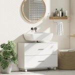 Meuble vasque moderne avec 2 tiroirs meuble sur pied pour lavabo sans plinthe blanc