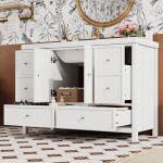 Meuble vasque salle de bain 120cm blanc 4 tiroirs silencieux portes soft - close lavabo r�sine int�gr� ...