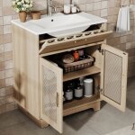 Meuble vasque salle de bain 76x46x88cm r�sistant � l?humidit� tiroirs lift portes soft - close pieds ...