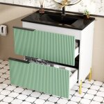 Meuble vasque salle de bain vert 815x47x90cm lavabo c�ramique ? tiroirs mdf organisateur sur pied rangement ...