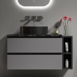 Meuble vasque suspendu c�ramique 80cm noir - gris - design moderne 2 tiroirs - structure stable 80x44x48. ...