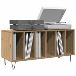 Meuble � vinyles - vidaxl - ch�ne artisanal - 100x38x48 cm - 6 �tag�res - bois ding�nierie - pieds en ...