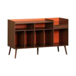 Meuble vinyle vintage bicolore d�cor bois et orange 130cm - nepal