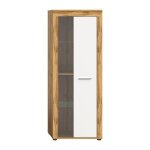 Calicosy - meuble vitrine 1 porte vitrée blanc et chêne wotan h159 cm - aosta - Calicosy - meuble vitrine 1 porte vitrée blanc et chêne wotan h159 cm - aosta -