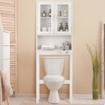 Costway meuble wc dessus de toilettes avec 3 tagre pour rangement salle de bain blanc moderne 57 x ...