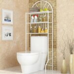 Meuble wc ou machine  laver - shenglan - 3 niveaux tagre en fer peint - blanc - adulte