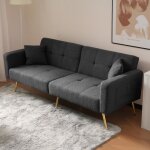 Meubliv canap� convertible avec coussins et poches de rangement lat�rales 175x64x72 cm laine gris antique ...