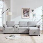 Meubliv canap� avec porte - gobelets tiroir usb - c poches lat�rales et ottoman coffre 266x136x82 cm ...