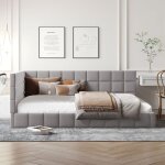 Meubliv lit banquette capitonn� 140x200cm lit adulte avec sommier � lattes velours gris