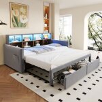 Meubliv lit banquette extensible 90 / 180x190 cm avec led prises usb / type - c et 2 tiroirs velours ...