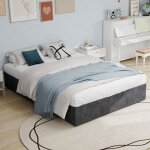 Meubliv lit coffre lit adulte 160x200 cm avec sommier � lattes structure m�tal tissu velours gris sans ...