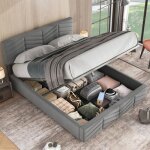Meubliv lit coffre capitonn� 140x190cm lit adulte avec t�te de lit r�glable en hauteur et sommier � lattes ...