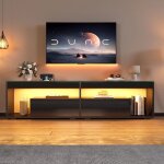 Meubliv meuble tv avec �clairage led et 2 tiroirs 180 x 40 x 46 cm panneau de particules noir