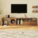 Meubliv meuble tv extensible avec espace pour animaux et verre tremp� 180x40x50 cm mdf noyer