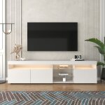 Meubliv meuble tv moderne avec �clairage led variable 180x35x48 cm mdf blanc