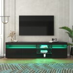 Meubliv meuble tv moderne avec �clairage led variable 180x35x48 cm panneau en mdf noir brillant