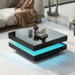 Meubliv table basse carr�e plateau rotatif 360� avec led et usb 70�70�36 cm panneaux de particules finition ...