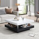 Meubliv table basse carr�e rotative 360� double plateau avec niche de rangement 70�70�36 cm panneau de ...