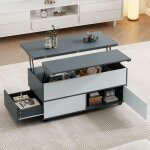 Meubliv table basse relevable avec double plateau tiroir et placard 100�98�65 cm panneau de particules ...