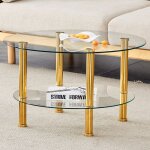 Meubliv table basse ronde 2 niveaux avec pieds m�tal dor� �70 / �60�h42 cm verre tremp� transparent