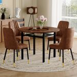 Meubliv table � manger ronde avec 4 chaises marron 100x100x76 cm m�tal et tissu marron + noir