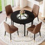 Meubliv table � manger ronde avec 4 chaises marron 100x100x76 cm m�tal et tissu noir