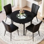 Meubliv table � manger ronde avec 4 chaises en pu 100x100x76 cm m�tal noir