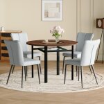 Meubliv table � manger ronde avec 4 chaises en pu gris clair 100x100x76 cm m�tal marron + noir