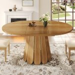 Meubliv table � manger ronde extensible 4 � 6 personnes avec pieds m�tal 118 - 158 x 118 x 768 cm marron ...