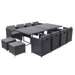 Miami 12 - salon de jardin encastrable 12 places fauteuils et poufs en r�sine tress�e noir et gris