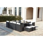 Miami 12 - salon de jardin encastrable 12 places en r�sine tress�e noir / blanc